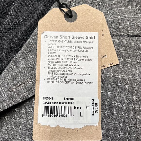 prAna Garvan Shirt Mens Large Gray Plaid Short Sleeve Vented Outdoor Hiking - Picture 5 of 10